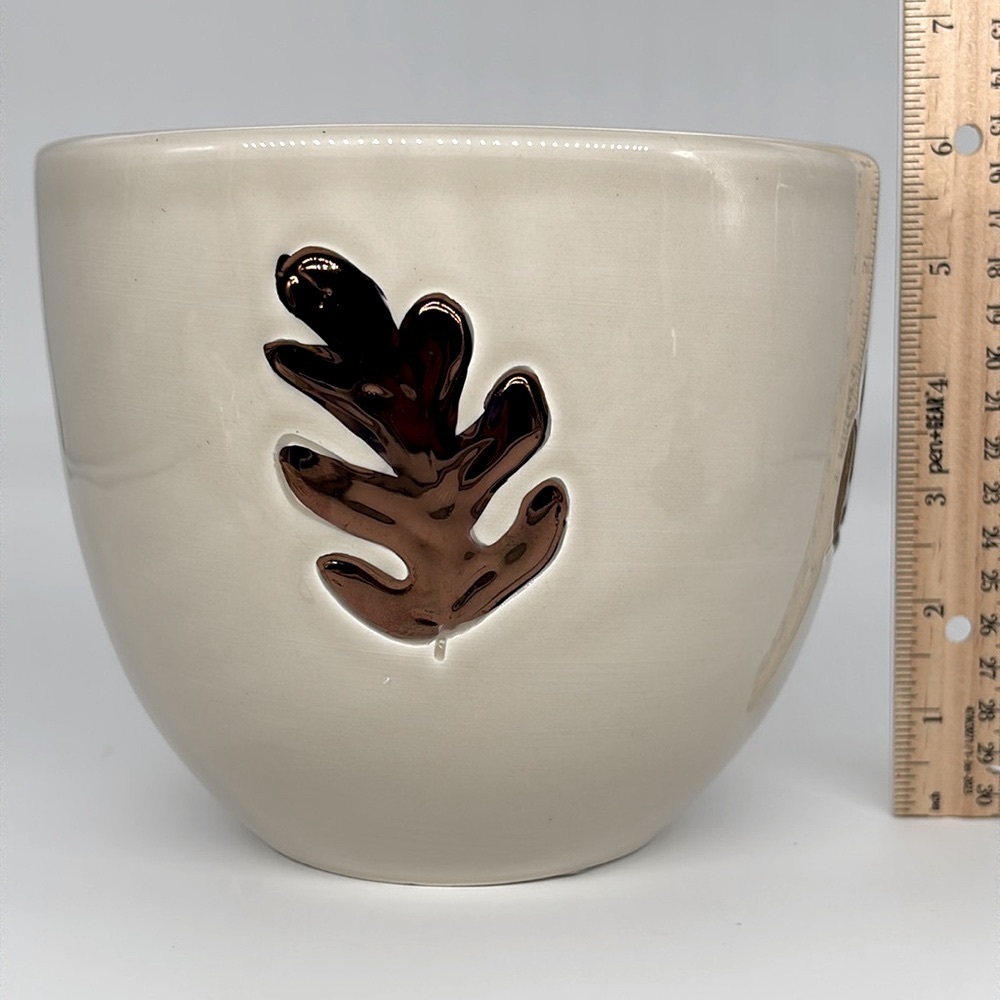 MCM Bitossi Cream Colored Bowl/Planter With Copper Leaves - Picture 7 of 9